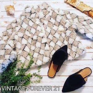 Vintage Checker Faux Fur 70s Disco NYE Crop Coat